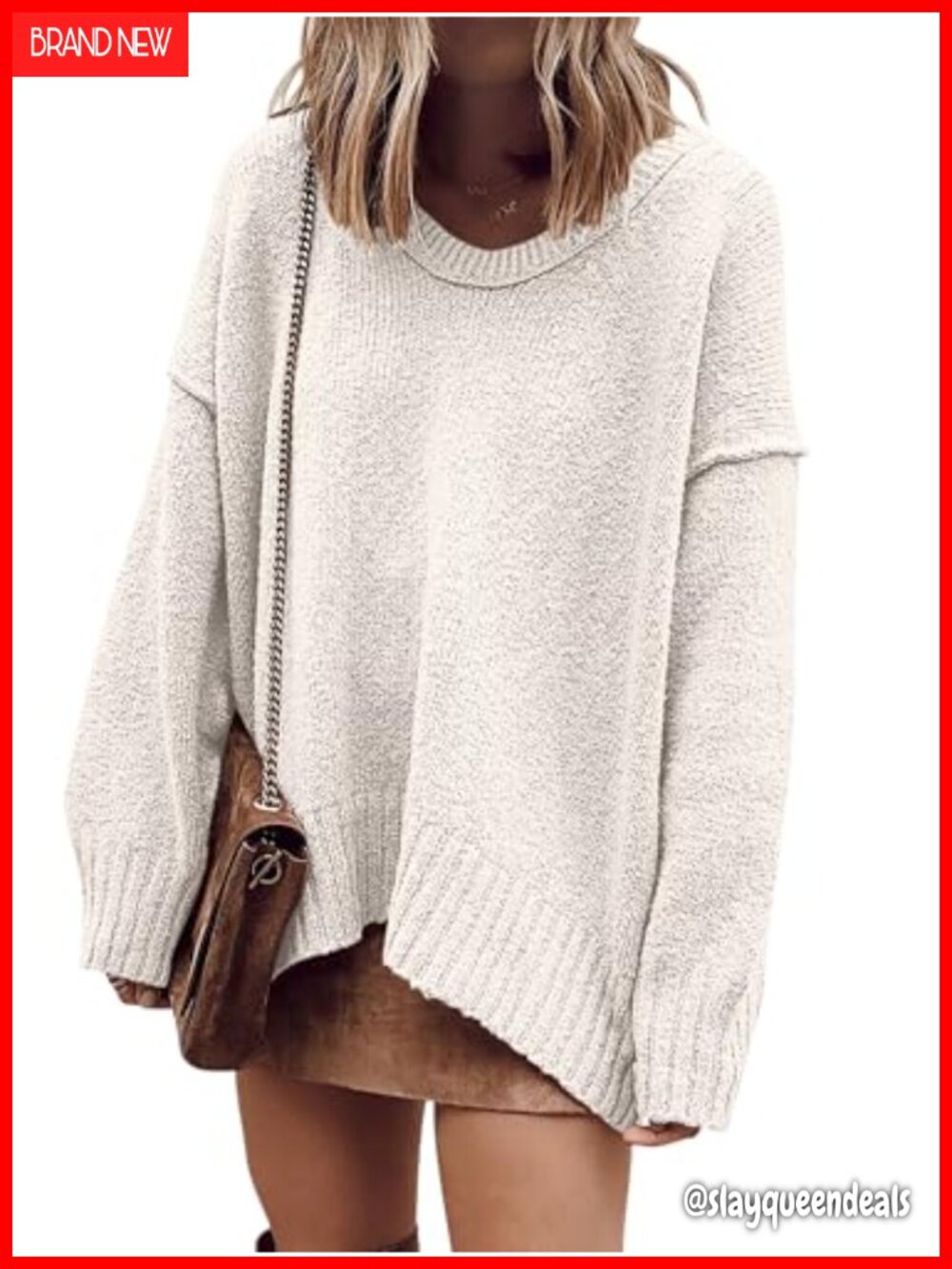 ANRABESS Oversized Scoop V Neck Batwing Sleeve Sweater Pullover